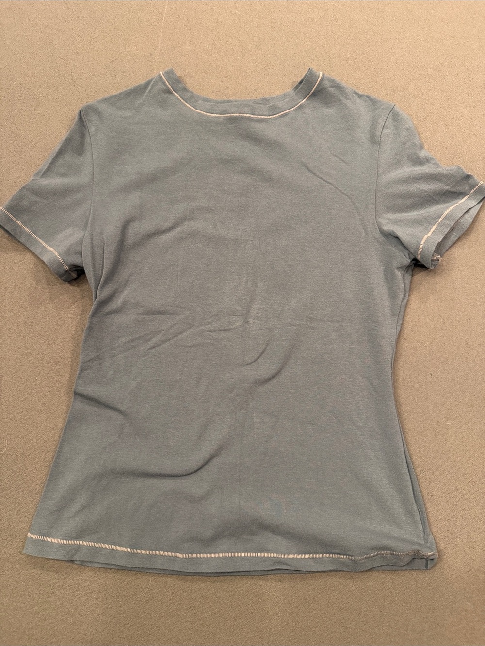 SKIMS Short-Sleeve Crewneck Tee in Dusty Blue with Contrast Stitching